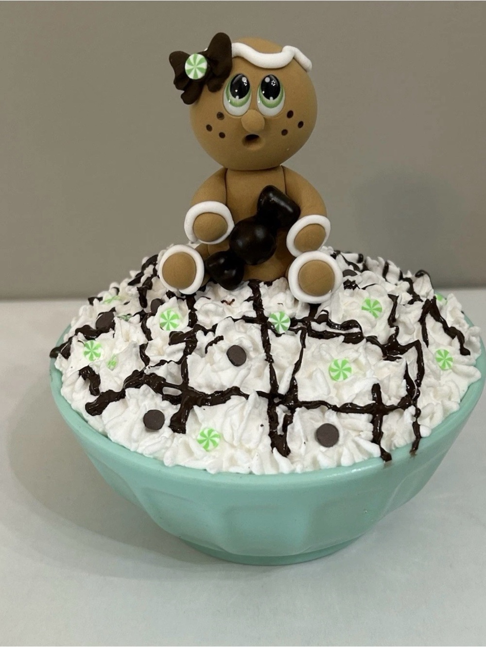 Fake Gingerbread Mint Chocolate Chip Whip Cream Dessert Display Handmade